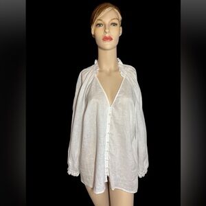 NWOT Maeve Anthropologie White 100% Linen Button-Down Blouse, Size L (238)